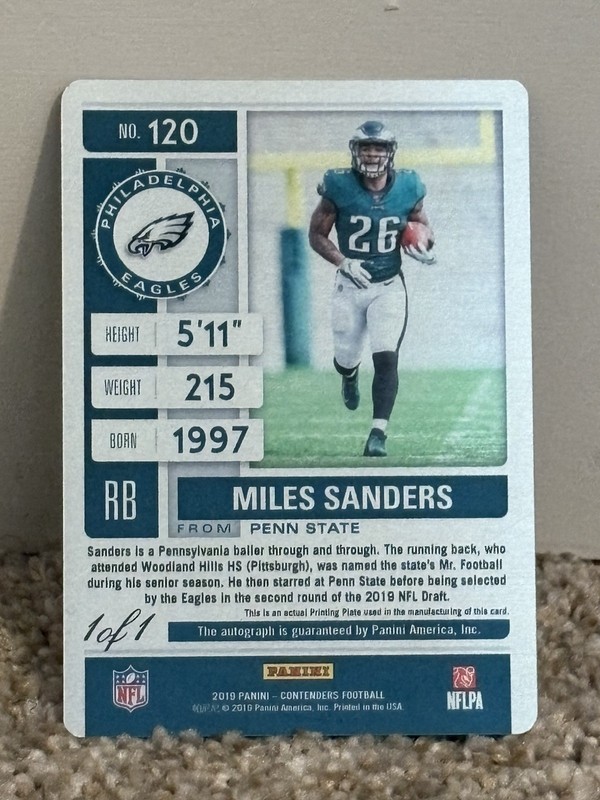 1/1 💥2019 Panini ContendersOptic Rookie TicketMiles SandersCyan PrintingPlate