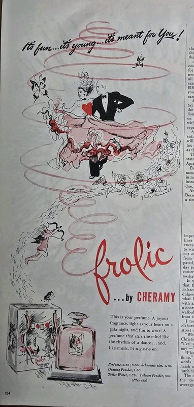 1945 Cheramy Frolic Perfume Fun And Young art vintage Ad 