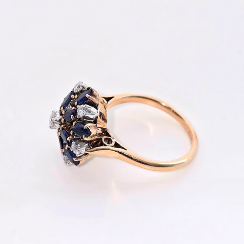 Womens 14ct Rose Gold Natural Sapphire and Diamond Statement Ring Size N 1/2 - Picture 3 of 7
