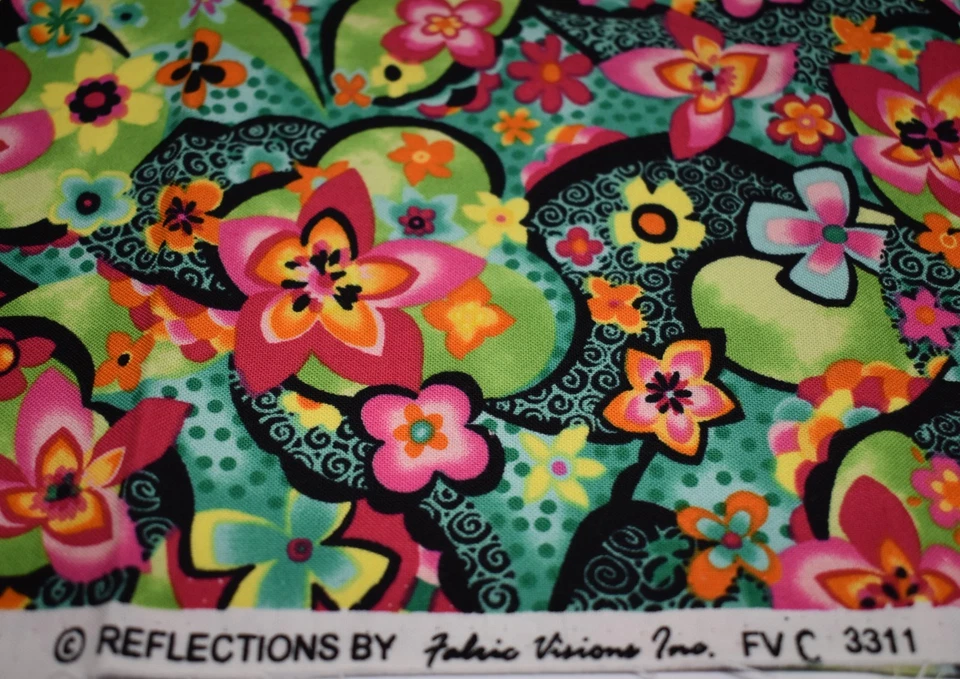 Lote de 8 piezas de tela de algodón LADYBUG FLORES RAYAS arco iris negro CUARTO GRASO Foto 2 de 4