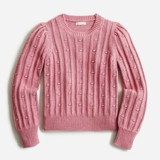 JCrew Crewcuts Dusty Pink Bauble Cableknit Popover Crewneck Sweater XS 4-5 Girls