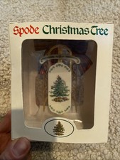 Spode Christmas Tree Ornaments Sled White and Gold with Red Ribbon