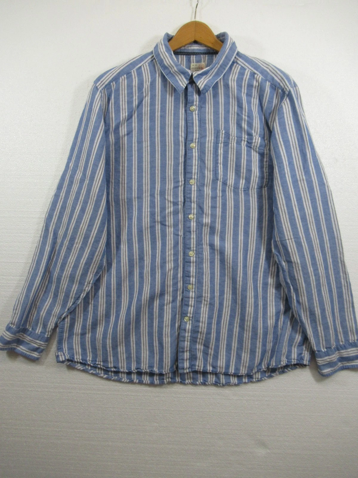 Old Navy Linen Blend Button Up Shirt Men XL Blue Stripe Y2K Preppy Beach