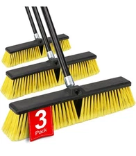 18 Inches Push Broom Outdoor- Heavy Duty Broom with 63" Yellow 18 Inches 3 Pack