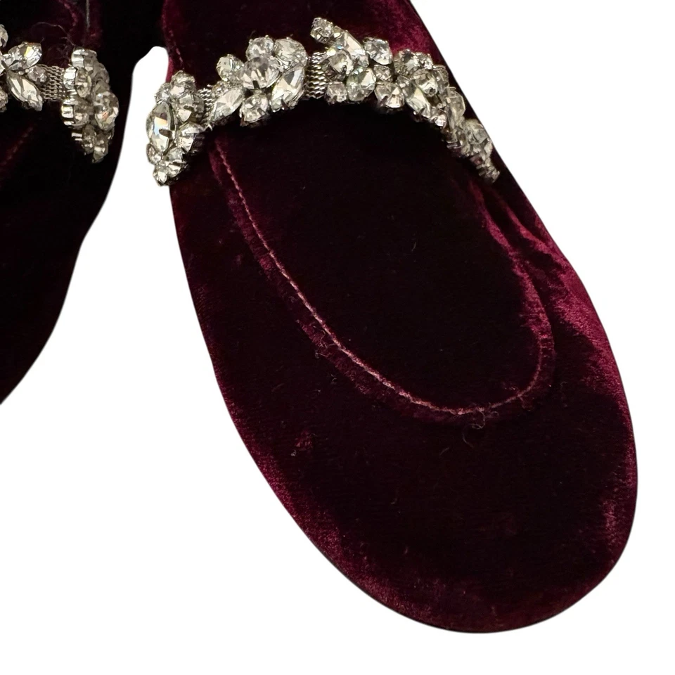 Ivanka Trump Women's 6M Loafers Burgundy Velvet Rhinestones Slip On Flats - Image 4 of 4