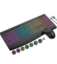 Wireless Keyboard and Mouse, 9 Backlit Effects with Wrist Rest, 6 Button Mouse