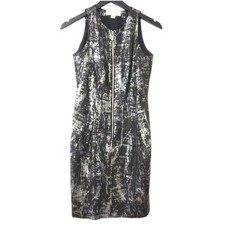 Michael Kors Dress 2 Black Silver Metallic Sleeveless Sheath Scoop Neck Full Zip
