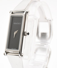 Vintage [Exc+5] Gucci 1500L Black Silver Rectangle 12mm Quartz Women's Watch