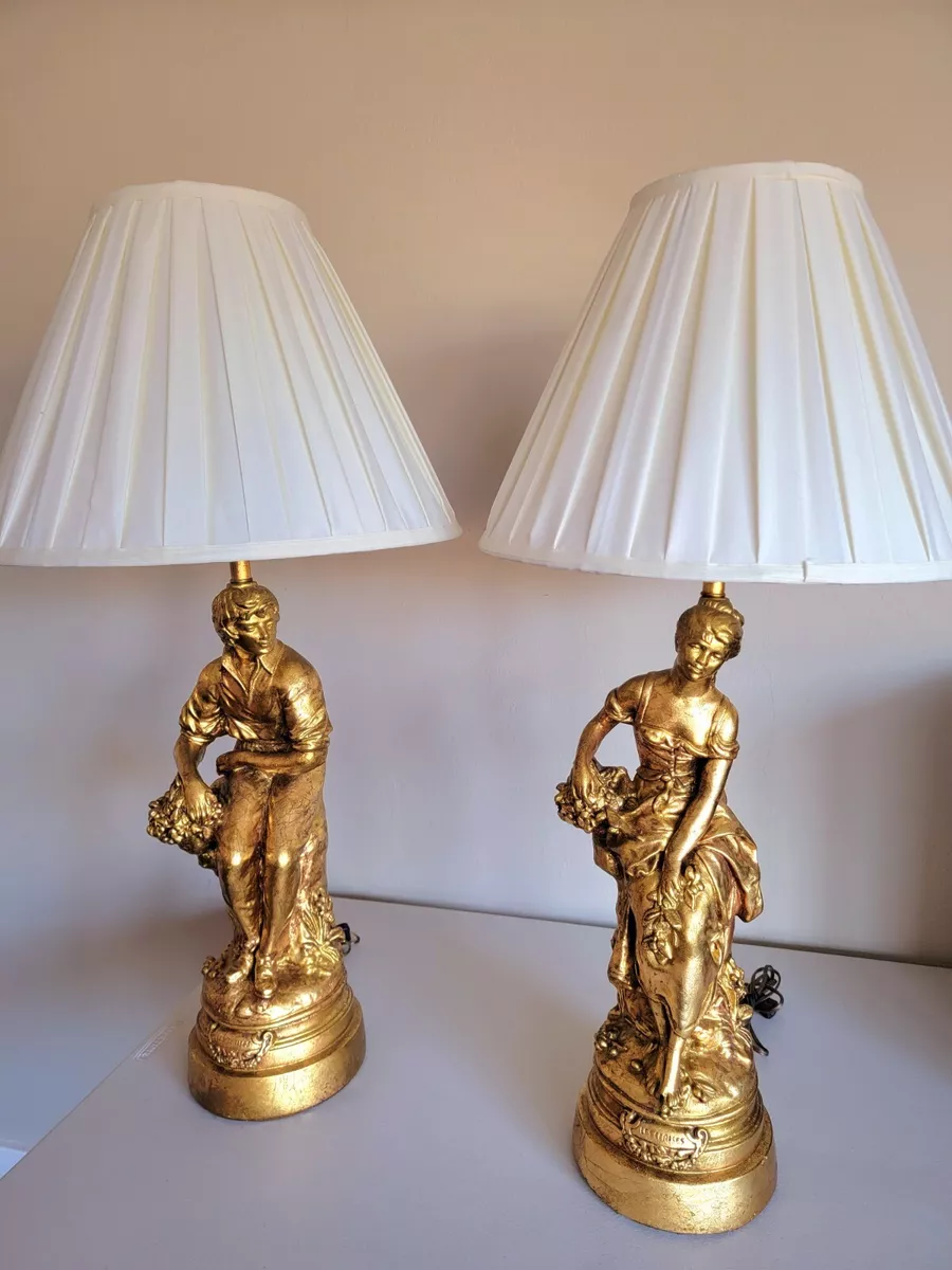 Antique Gold Les Cerises lamps Boy Girl Set very Rare