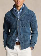 Polo Ralph Lauren Men's Indigo Aran-Knit Cotton Cardigan Small