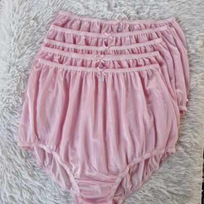 6 Pink Big Underwear Granny panties Soft Silky Nylon Briefs Woman Waist 42''-50''