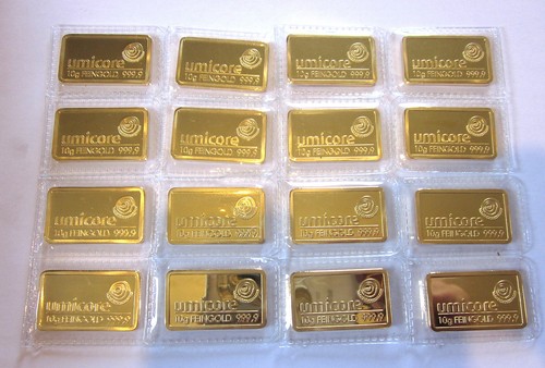 15x10g = 150g FEINGOLD Umicore eingeschweisst 999,9 + 1x10g Goldbarren GRATIS