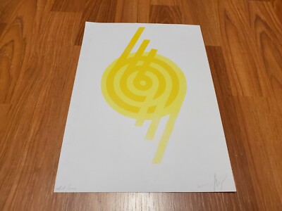 RARE Vintage Mid Century retro 70s yellow circle loop art print silkscreen! LOOK