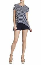 NEW BCBG NAVY-IVORY COMBO MYA OPEN-BACK DRAPED T-SHIRT YXW1R748/B592A SZ S