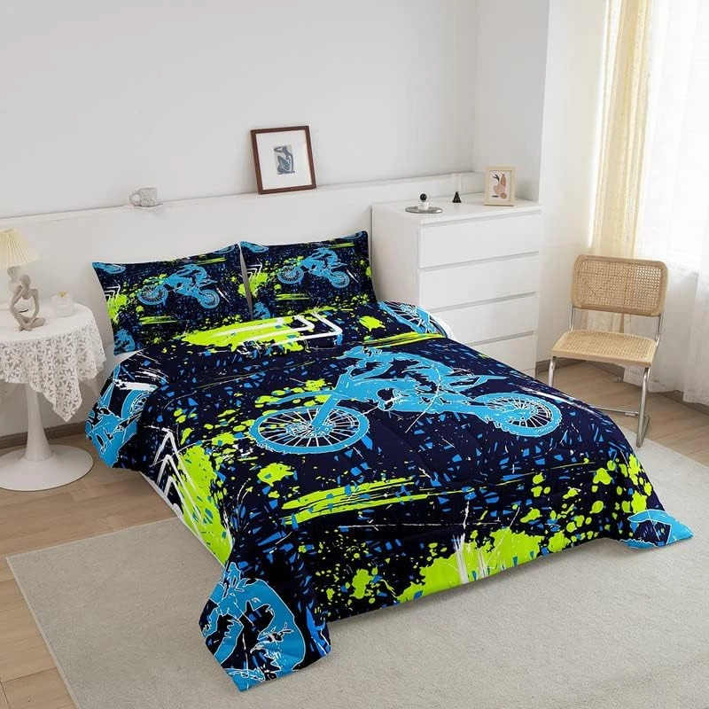 Dirt Bike Kids Comforter Set Extreme Sports Bedding Set for Boys Girls Decor Rac - Image 2 of 4