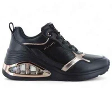 Black Women's Skechers Wedge Fashion Sneaker Lace Cushion Air Memory Foam 177810