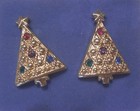 Christmas Tree Clip On Earrings w Embedded Rhinestones - Vintage  1-1/4" by 7/8" — photo 3