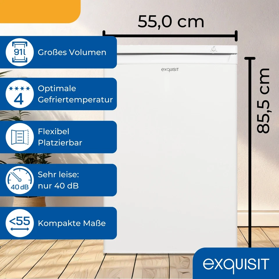 Exquisit Gefrierschrank, 4 Fächer, 4-Sterne, 91 Liter, GS512-040E weiss - Bild 3 von 4