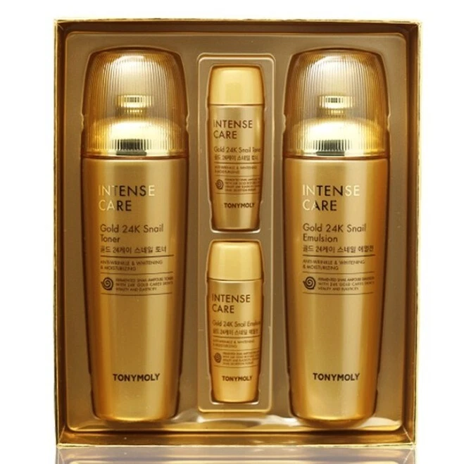 TONYMOLY Intense Care Gold 24K Snail Skin Care Toner 140ml + Emulsion 140ml Set - Image 2 of 4