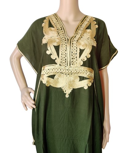 Moroccan Kaftan Cotton Blend Dress Casual Women Full Length House Dress One Size - Picture 87 of 88