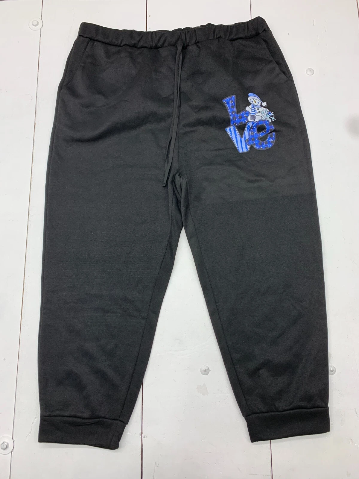 Womens Black Love Winter Graphic Sweatpants Size 3XL