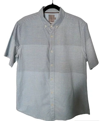 A-FRAME Men's Cotton Shirt Size L Large Slim Fit Blue White Stripe Short Sleeved - Image 1 of 4
