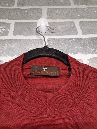 Suéter Pullover Toscano Para Hombres Borgoña Lana Merino Cuello Simulado Talla XL Hecho en Italia - Imagen 3 de 7