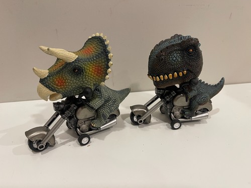 2 Dinosaur Riding Motorcycle Big Head Dinosaur Toy Push Bikes 4"
