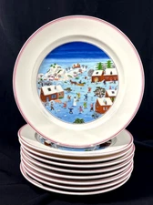 Set 9 Villeroy & Boch Naif Christmas Porcelain Luxembourg Dinner Plates 10.5"