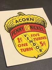 NOS RARE Original Oak Acorn 1 Cent Penny Gumball Candy Penut Machine DECAL USA(1