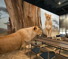 3D Wood Lion 5444 Wallpaper Mural Wall Print Wall Wallpaper Murals US Coco