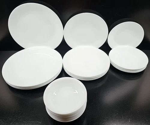 32 Pc Corelle Winter Frost White Plates Bowls Lot Corning Microwavable Dish Set