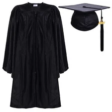 Unisex Shiny Kindergarten Graduation Gown Cap with Tassel 27 Black