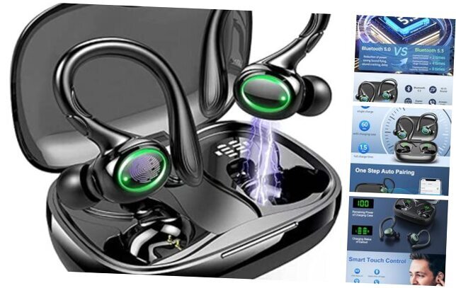 60H Wireless Earbuds Bluetooth 5.3 with Noise Cancelling in Black