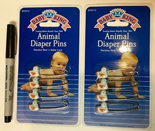 NIP EIGHT WHITE DUCK KING DIAPER PINS-ship free