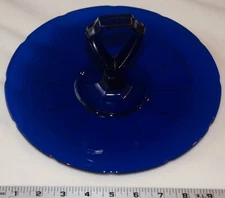 Vintage 4 3/4" high 10 1/8" diameter Deep Cobalt Blue Tidbit Tray with Handle