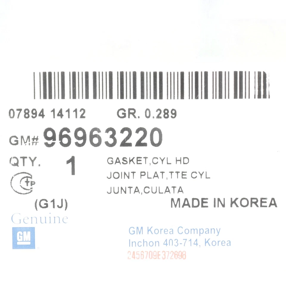 Kit de juntas de culata genuino GM 2006-2008 Chevrolet Aveo5 Aveo 96963220 Foto 3 de 4