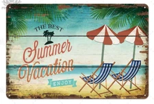 Summer Vacation Enjoy Metal Tin Sign Plaque Holidays Surfing Wall Decoration