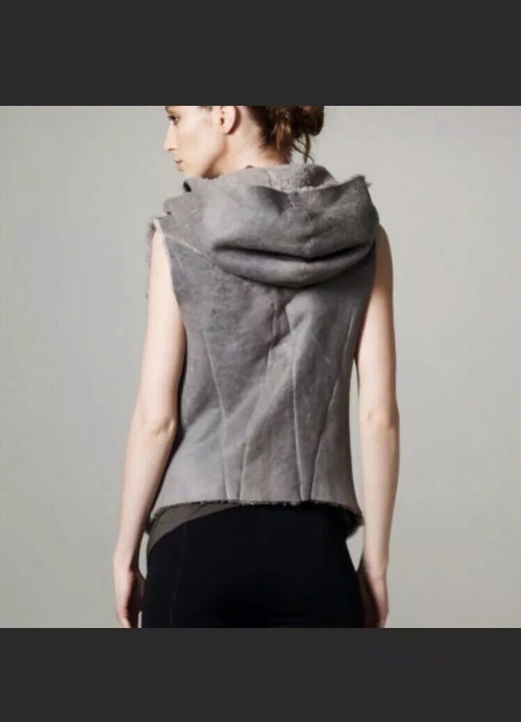 Helmut Lang Weathered Vest Hoodie Small Grey Leather Helmut Lang Weathered Vest Hoodie Small Grey Leather