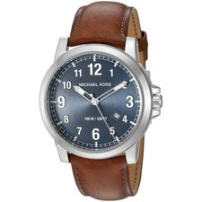 Michael Kors Men's Paxton Quartz Watch Blue Dial Brown Leather Strap MK8501 NEW