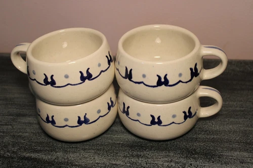 Vtg Poppy Trail by Metlox Cobalt Blue White California Pottery Coffee Mug set 4
