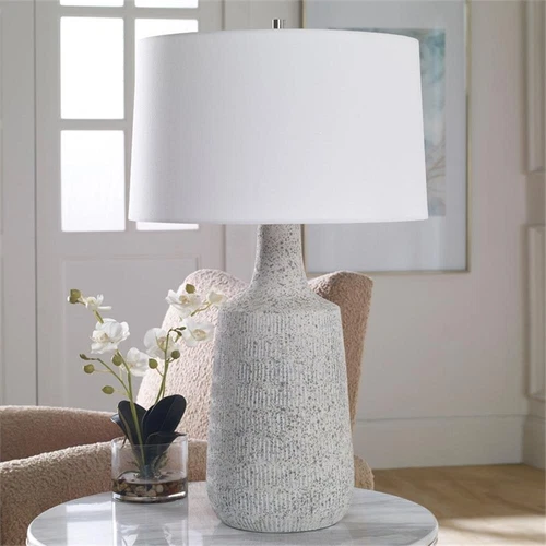 Uttermost Scouts Farmhouse Steel and Ceramic Table Lamp in Gray/Off White - Picture 7 of 8