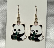 Cartoon Cute Panda Bear Enamel Gold Drop Dangle Adorable Earring Set