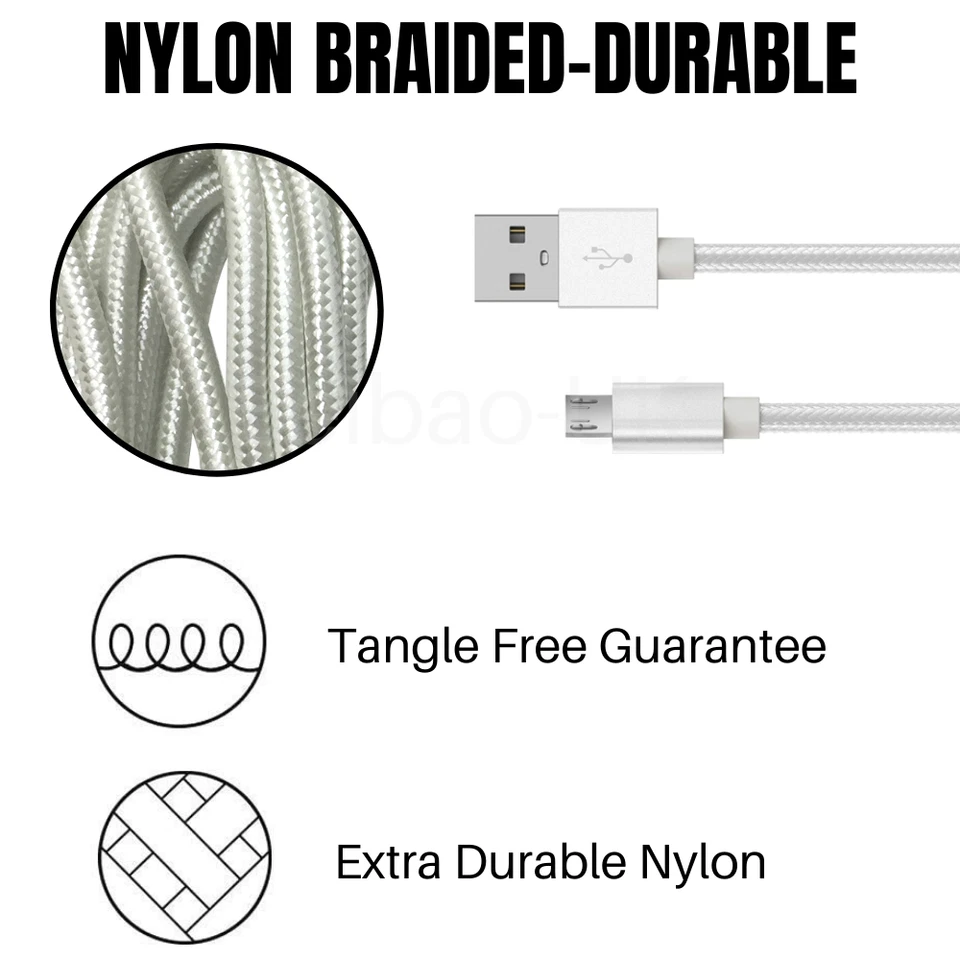 3 Pack 10Ft Micro USB Cable Fast Charger Charging Cord Lot For Samsung S10 S7 J7 - Image 2 of 4