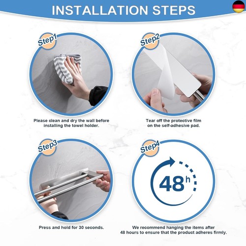 Dvocel Handtuchhalter ohne Bohren Doppelt 304 Edelstahl Handtuchstange - Bild 6 von 9