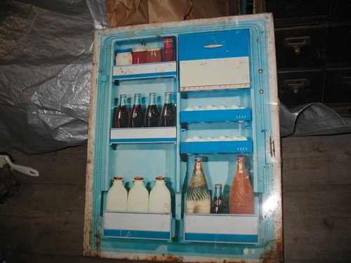 VTG TIN FOOD ADVERTISMENT TIN SIGN 24" x 19" MILK SODA EGGS JUICE 1950s 60s COKE