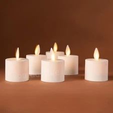 Set of 6 Luminara Battery Tea Lights Candles with Remote Moving Wick Tealights