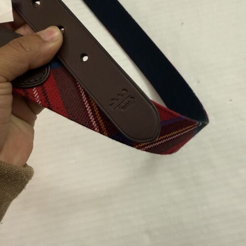 $90 Womens Sizer M Polo Ralph Lauren Belt Leather Trim Red Tartan Plaid Belt - Picture 2 of 14