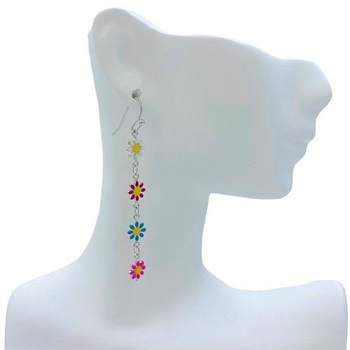 4-stufige Gänseblümchen Blume Ohrhänger - 2 Farben verfügbar (0,25 x 2,25 Zoll) - Bild 5 von 11