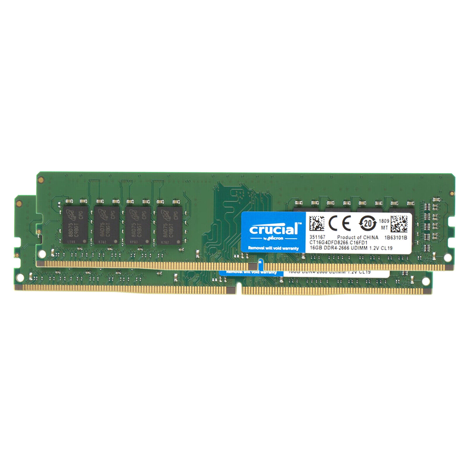 Crucial 32GB Kit 2x 16GB DDR4 2666MHz PC4-21300 288-Pin 1.2V CL19 Desktop  Memory
